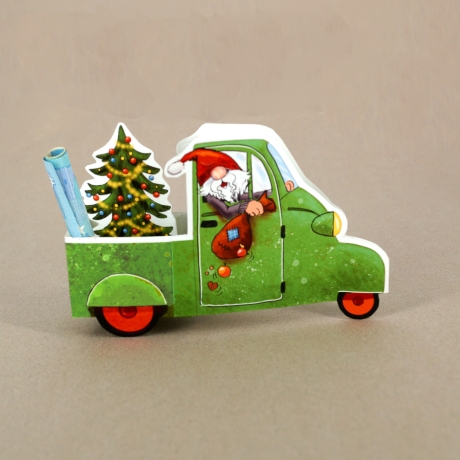 Mini-Geschenkbox Wichtel in Pickup, Bastelbogen zum Ausdrucken