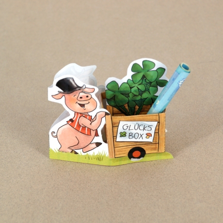Mini-Geschenkbox Glücksschweinchen, Bastelbogen zum Ausdrucken