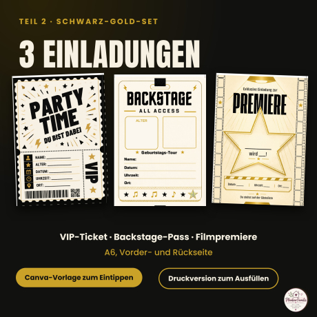 Kindergeburtstag Bundle Schwarz/Gold: Party-Set + Starter-Set