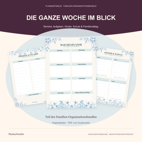 Familienplaner Bundle PDF | Essens-, Wochen- & Haushaltsplaner
