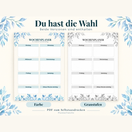 Familien-Wochenplaner zum Ausdrucken | 5 PDF-Planerseiten