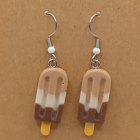 süße Eis am Stiel hellbraun weiß braun Ohrhänger Modeschmuck