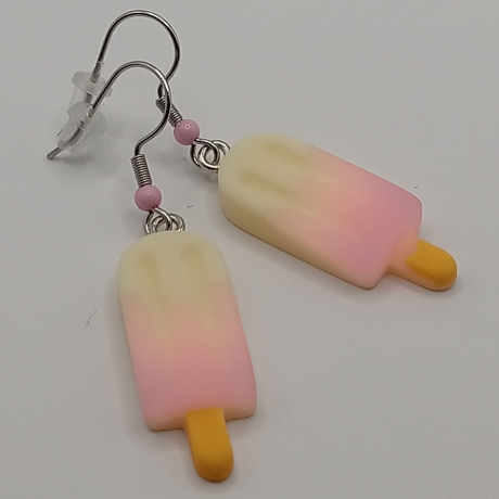 süße Eis am Stiel hellgelb rosa Ohrhänger Ohrringe Modeschmuck