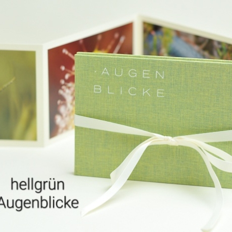 Leporello, 10 Fotos, handgefertigt, Gewebe, Prägung, Satinband