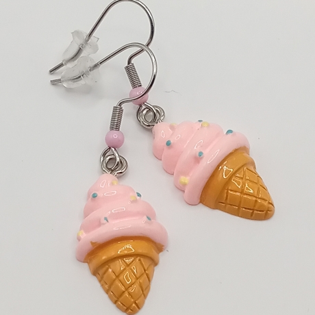 Eiscreme Waffel rosa Ohrhänger Ohrringe Modeschmuck Kinder