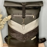 Rucksack VARO aus Kunstleder und Kork, schwarz/silber