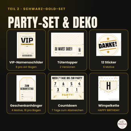Kindergeburtstag Bundle Schwarz/Gold: Party-Set + Starter-Set