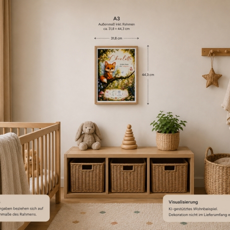 Personalisiertes Geburtsposter inkl. Bilderrahmen - Fuchs