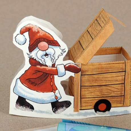 Mini-Geschenkbox Wichtel 1, Bastelbogen zum Ausdrucken