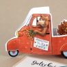 Mini-Geschenkbox Bär im Pickup, Bastelbogen zum Ausdrucken