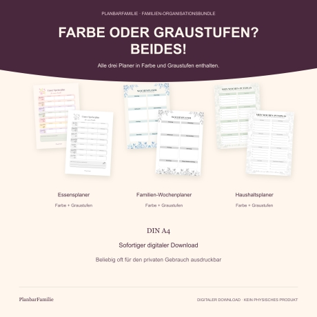 Familienplaner Bundle PDF | Essens-, Wochen- & Haushaltsplaner