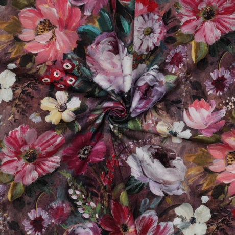 Canvas Blumen digital mauve flieder lila Taschenstoff 100% BW 