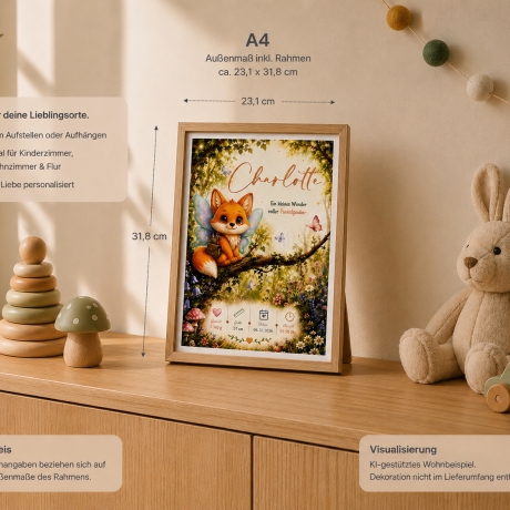 Personalisiertes Geburtsposter inkl. Bilderrahmen - Fuchs