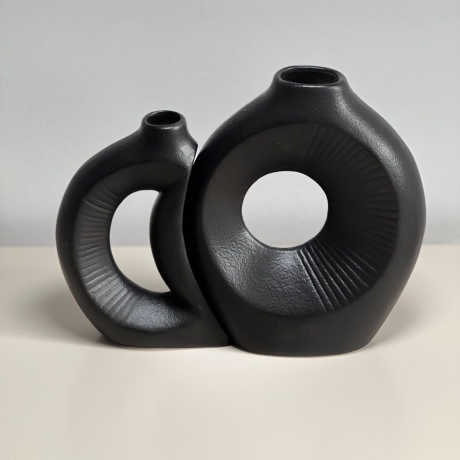Nordischen Stil-Keramik runde Vasen 2er Set Boho Style Schwarz