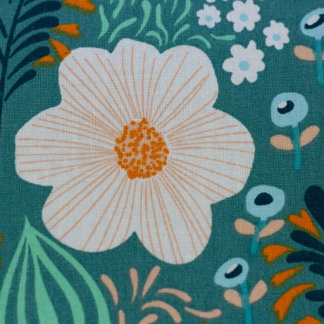 beschichtete Baumwolle Leona Blumen Schmetterling petrol senf