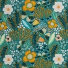 beschichtete Baumwolle Leona Blumen Schmetterling petrol senf