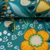beschichtete Baumwolle Leona Blumen Schmetterling petrol senf
