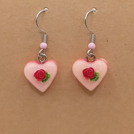 Herzkuchen mit Rose Ohrhänger Ohrringe Modeschmuck Kinder