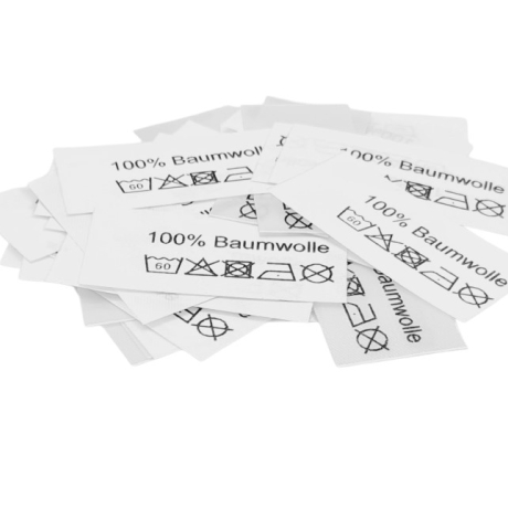 50 Textiletiketten mit Pflegehinweisen 100% Baumwolle 60°