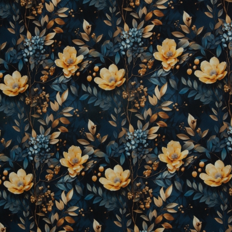 Flowing Bloom Blumen nachtblau Taschenstoff wasserabweisend