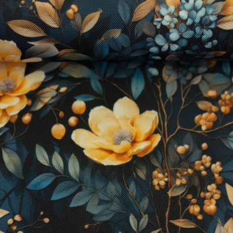 Flowing Bloom Blumen nachtblau Taschenstoff wasserabweisend
