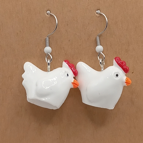 Hühner weiß Ohrhänger Ohrringe Modeschmuck Kinder