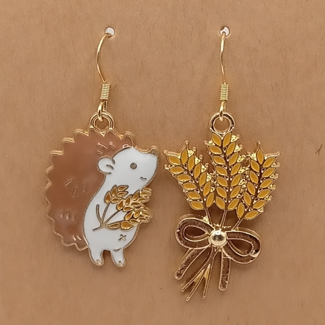 Igel mit Getreide + Getreideähren Ohrhänger Ohrringe Modeschmuck