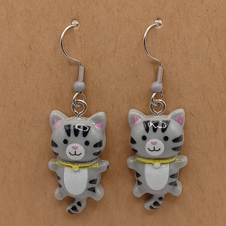niedliche Katzen grau Tiger Ohrhänger Ohrringe Modeschmuck