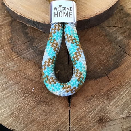 „Welcome Home“ Schlüsselanhänger aus Segelseil mit Gravur