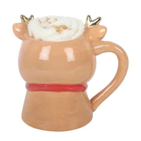 Ruby Rentier Weihnachtsbecher / Tasse mit Sterne Kuschelsocken