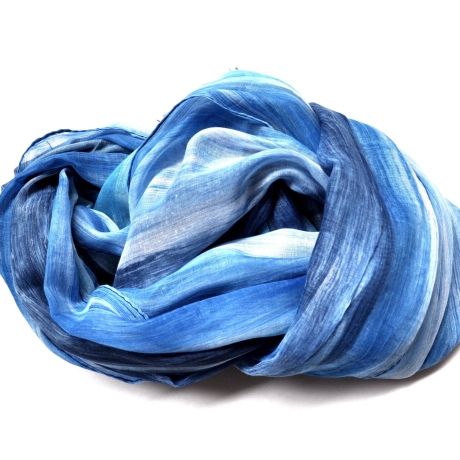 Damen-/Herren-Seiden-Langschal bunt, 178 x 50 cm, blau