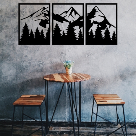Wandbild aus Holz 3-teilig | Berge Natur Baum Abenteuer Wandern