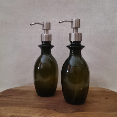 Doppelpack Seifenspender | Altglas | Edelstahlpumpe | 250 ml