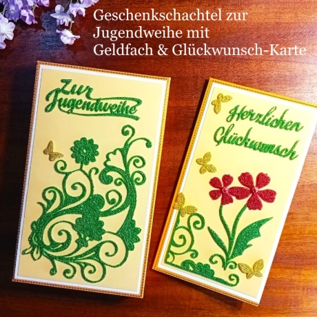 Jugendweihe Geschenkschachtel mit Geldfach + Glückwunschkarte