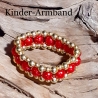Kinder-Armband Rot & golden Handarbeit Kinder-Schmuck elastisch