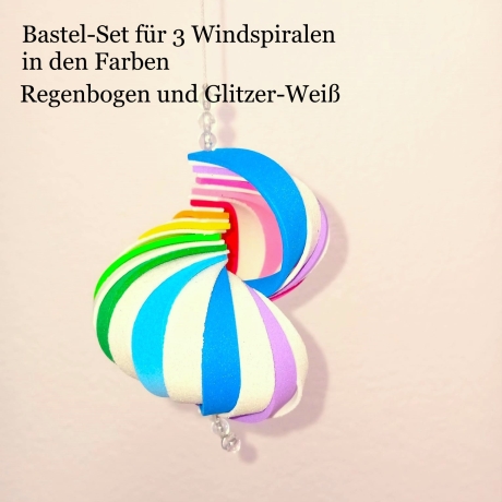 Windspiel basteln Kinder-Bastelset, 3x Wind-Mobile Glitzer-Set