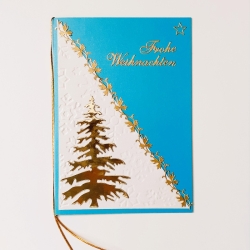 Weihnachtskarte frohe Weihnachten Festtag-Karte Blau & Gold 14 cm