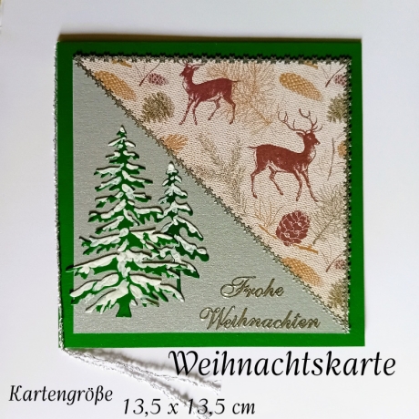 Weihnachtskarte frohe Weihnachten Festtags-Karte Grün mit Rehen