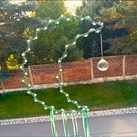 Sonnenfänger Mond Grün, Perlen Wandschmuck Wohndeko Suncatcher 