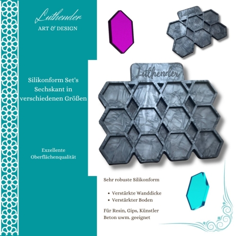 Silikonform Set's Sechskant verschiedene Größen & 5mm Tiefe
