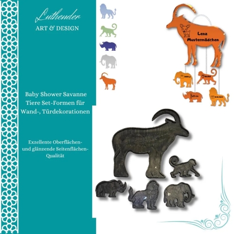 Baby Shower Savanne Tiere Set-Formen, fünf verschiedene Varianten