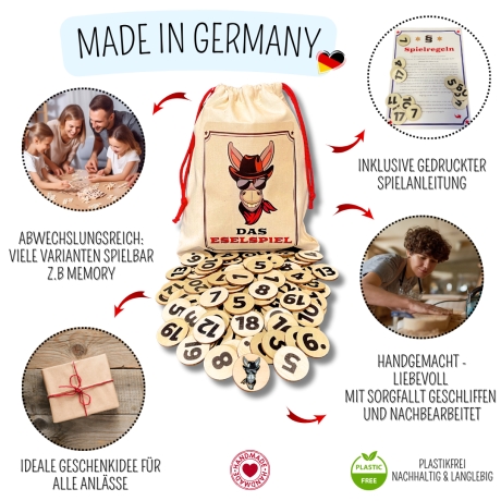 Eselspiel 2.0 Volle Zahlen 121 Teile Holz + Beutel Familienspiel 