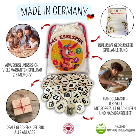 Eselspiel 2.0 Volle Zahlen 121 Teile Holz + Beutel Familienspiel 