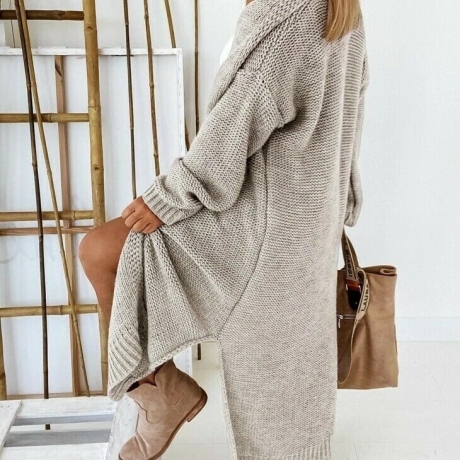 Oversize Strickmantel lang Strickjacke Cardigan Weste Beige S M L