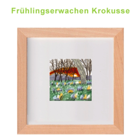 Aquarell Handgemalt Frühlingserwachen Unikat Rahmen 15 x 15
