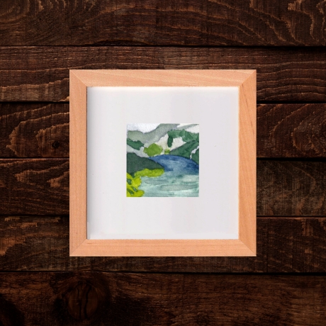 Aquarell Geirangerfjord, Norwegen Miniatur 6 x 6 cm Original