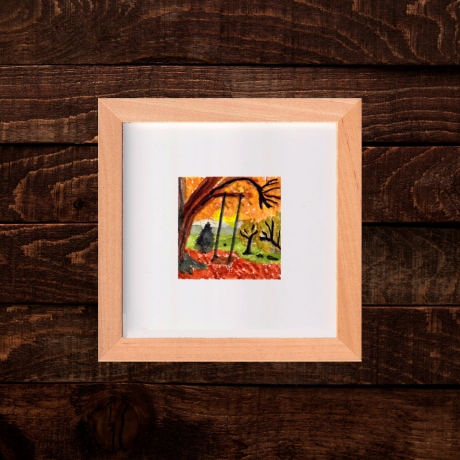 Aquarell Schaukel im Grünen Miniatur Original 6 x 6 cm 