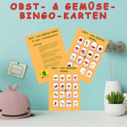 Obst und Gemüse Bingo Kartenspiel Bastelbogen für Kinder Spiel