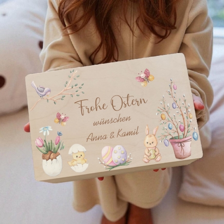Geschenk zu Ostern personalisierte Holzkiste mit Namen Osternest