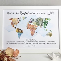 personalisiertes Geldgeschenk - Weltkarte - zum Ruhestand